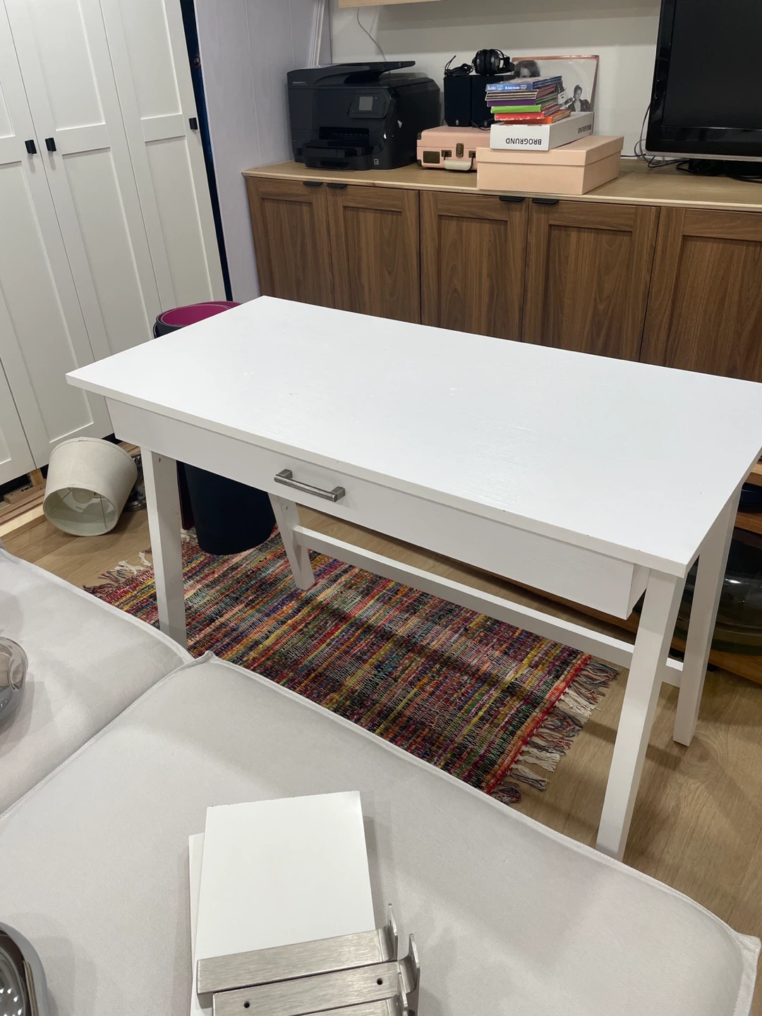 White Writing Desk with Drawer
