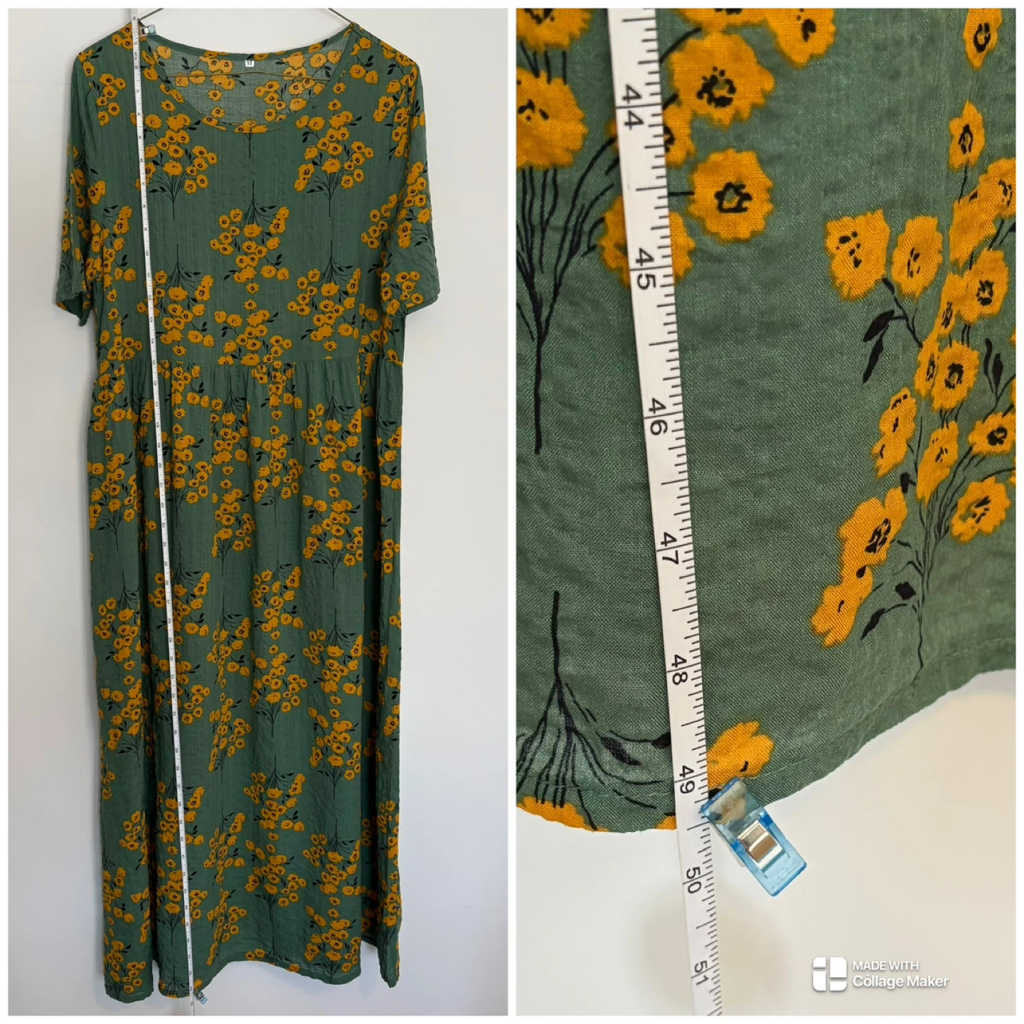 Unbranded Green Yellow Floral Short Sleeve Maxi Dress M - photo 3