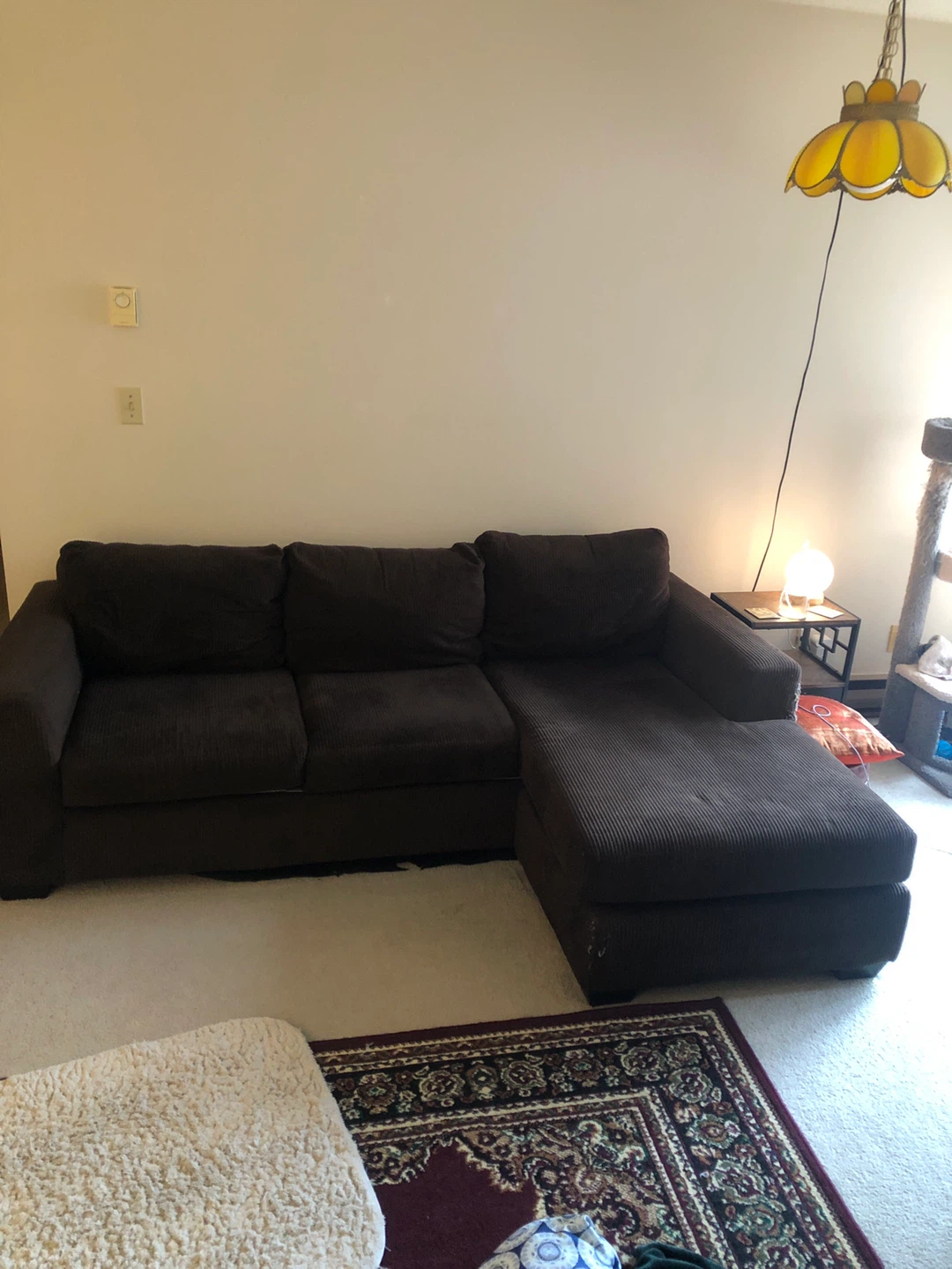 Brown Corduroy Sofa with lounge seat