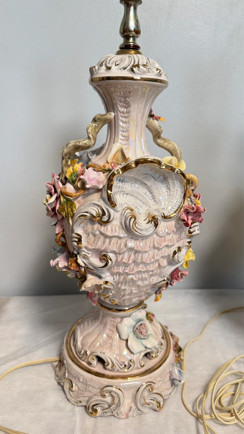 Vintage Benrose Porcelain Lamps (Set of 2)  Floral Rococo Style - photo 4