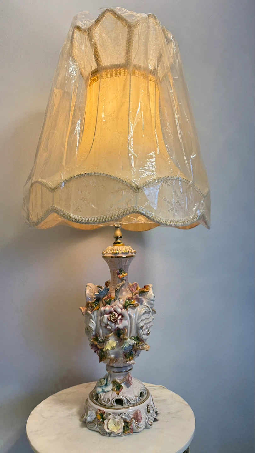 Vintage Benrose Porcelain Lamps (Set of 2)  Floral Rococo Style