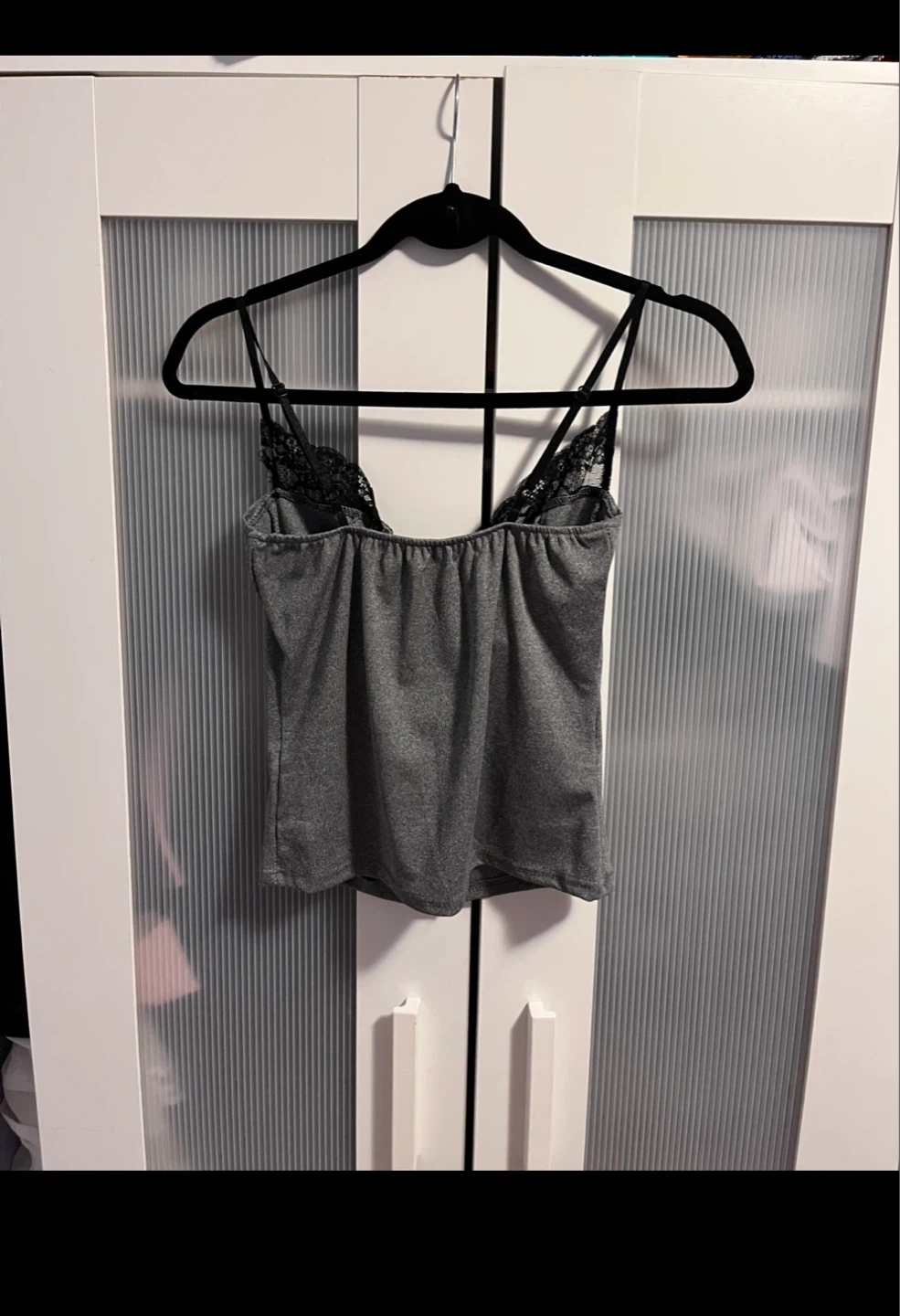 Grey Corset Tank Top with Black Lace Trim M - photo 2