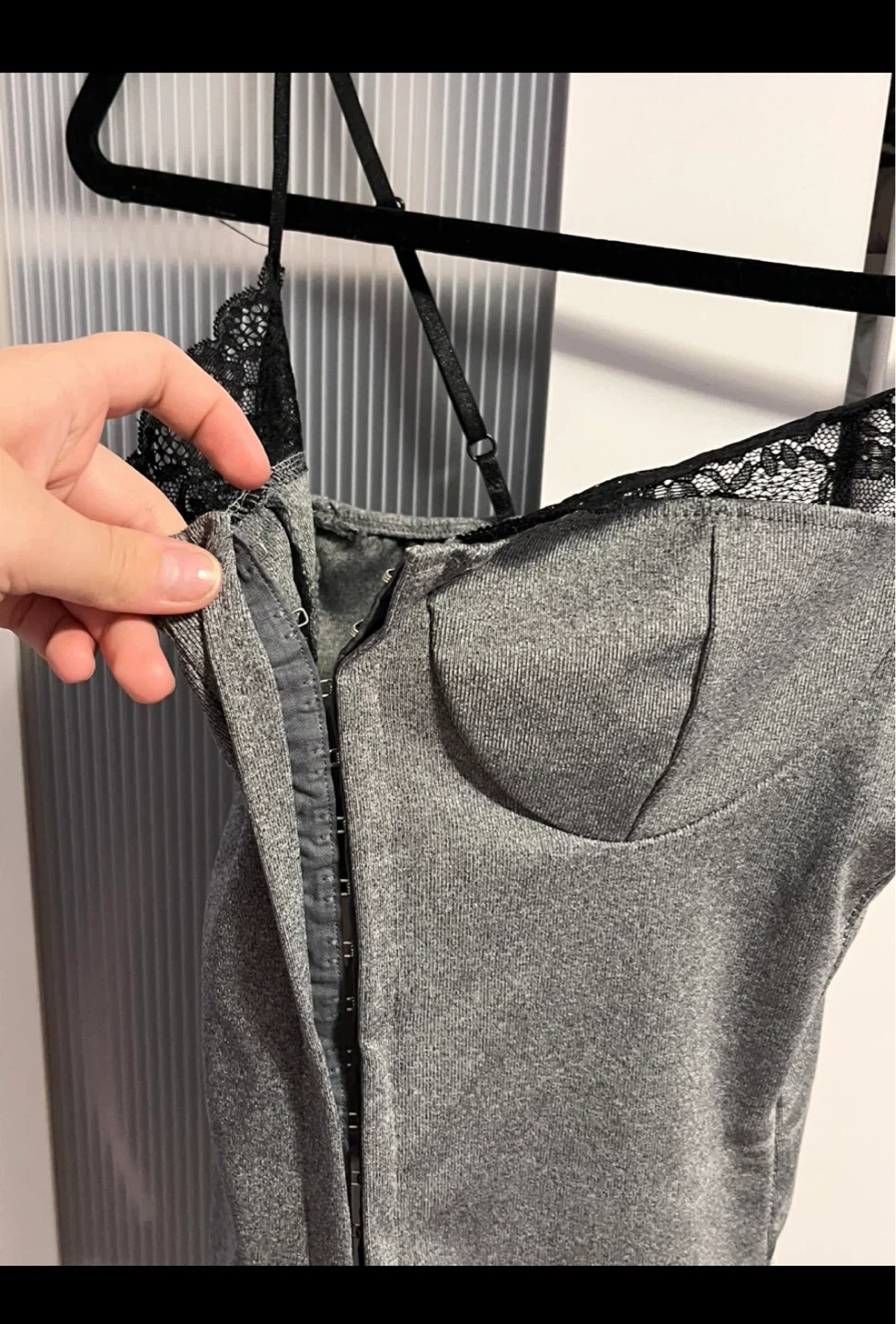 Grey Corset Tank Top with Black Lace Trim M - photo 3