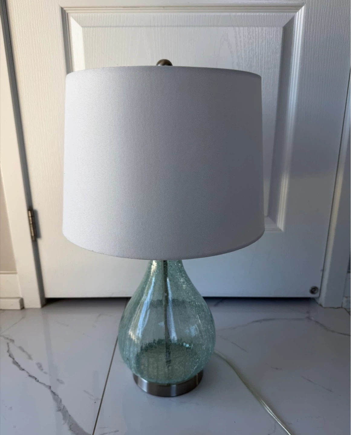 Aqua Speckled Glass Table Lamp with White Shade