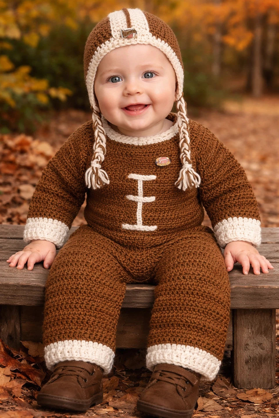 Crocheted Football Onesie and Hat Set