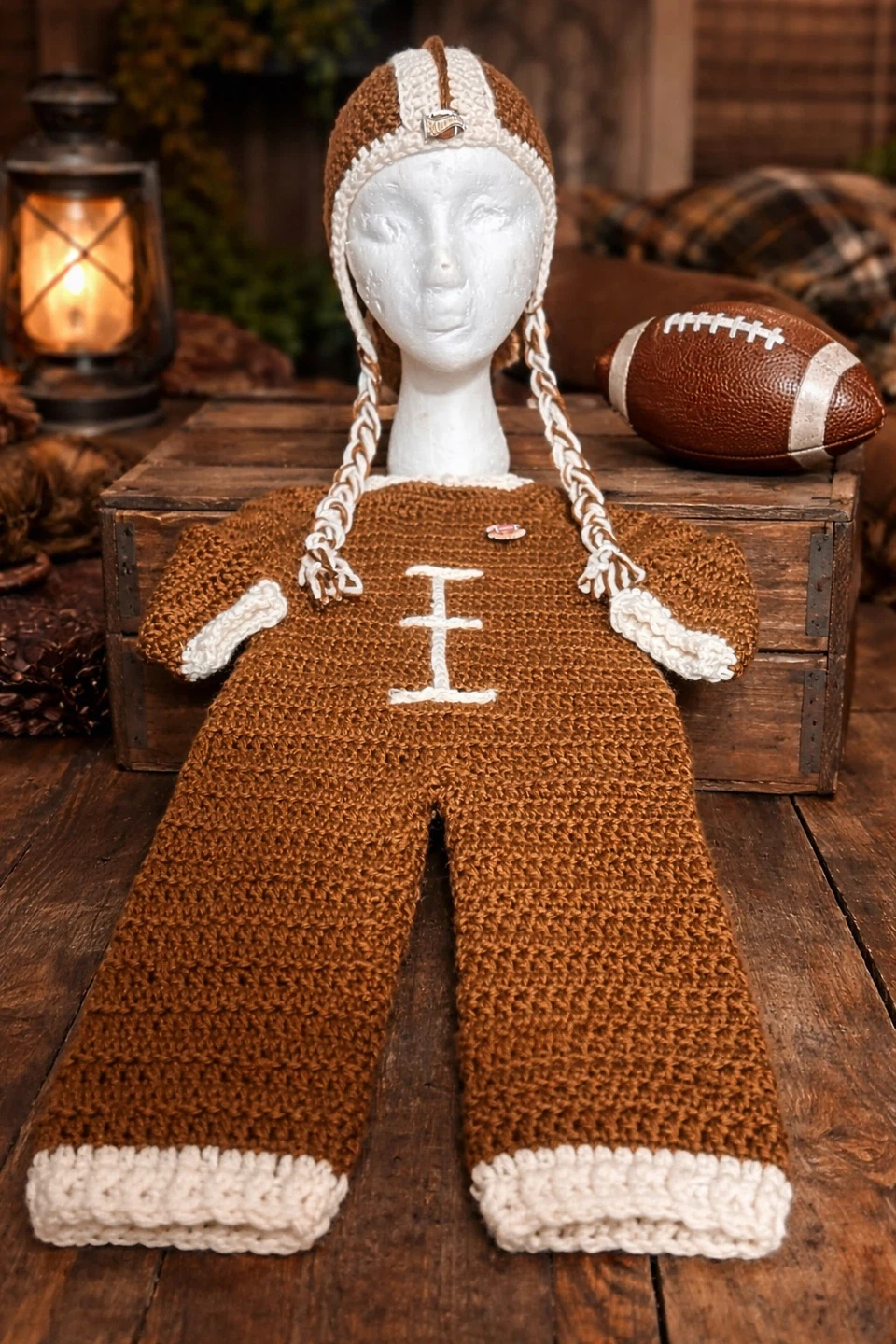 Crocheted Football Onesie and Hat Set - photo 2