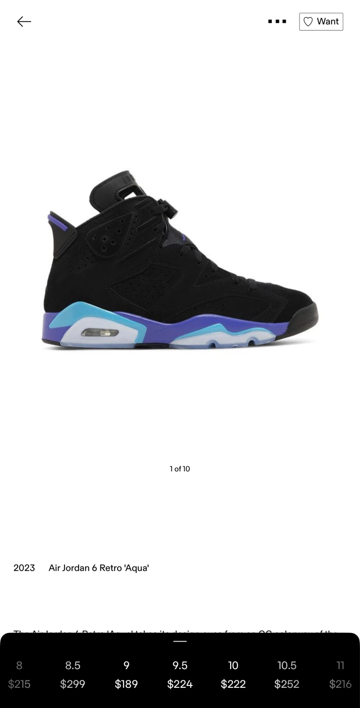 Jordan 6 Retro 'Aqua' Size 9.5
