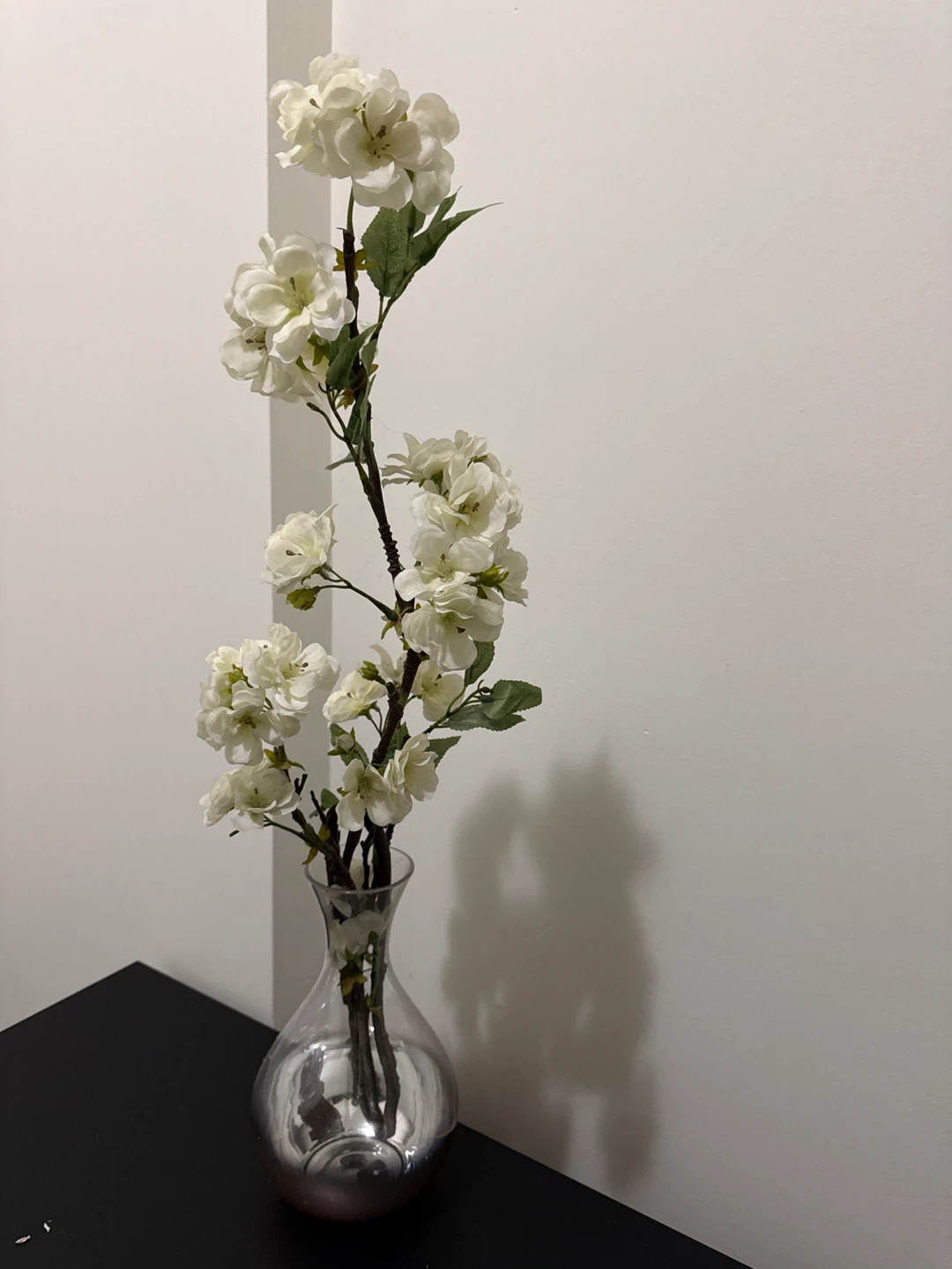 White Faux Cherry Blossom Branch in Glass Vase - photo 2