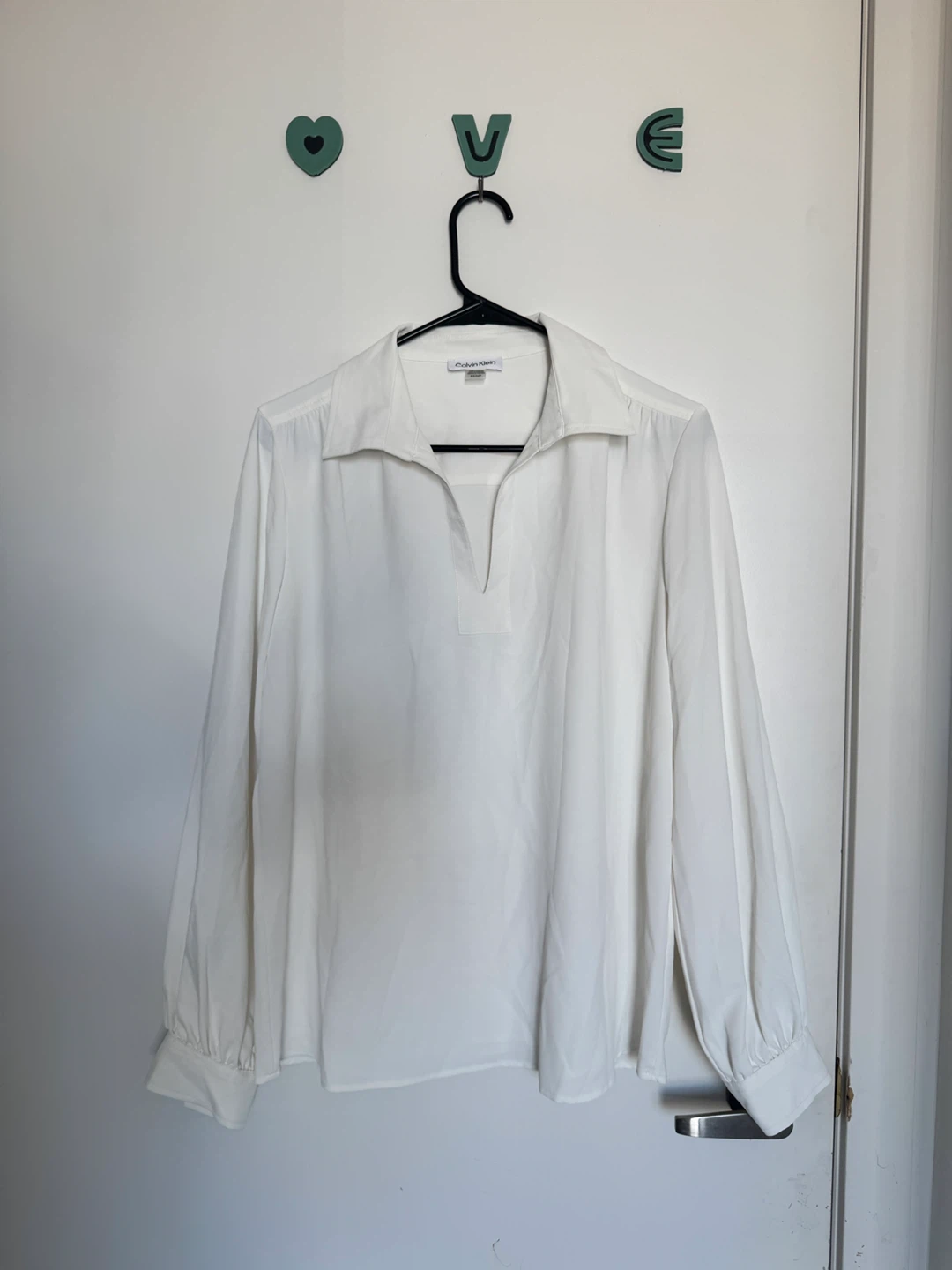 Calvin Klein White Long Sleeve Blouse Size S