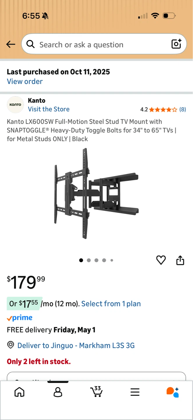 Kanto LX600SW Full-Motion TV Mount for 34"-65" TVs - Black
