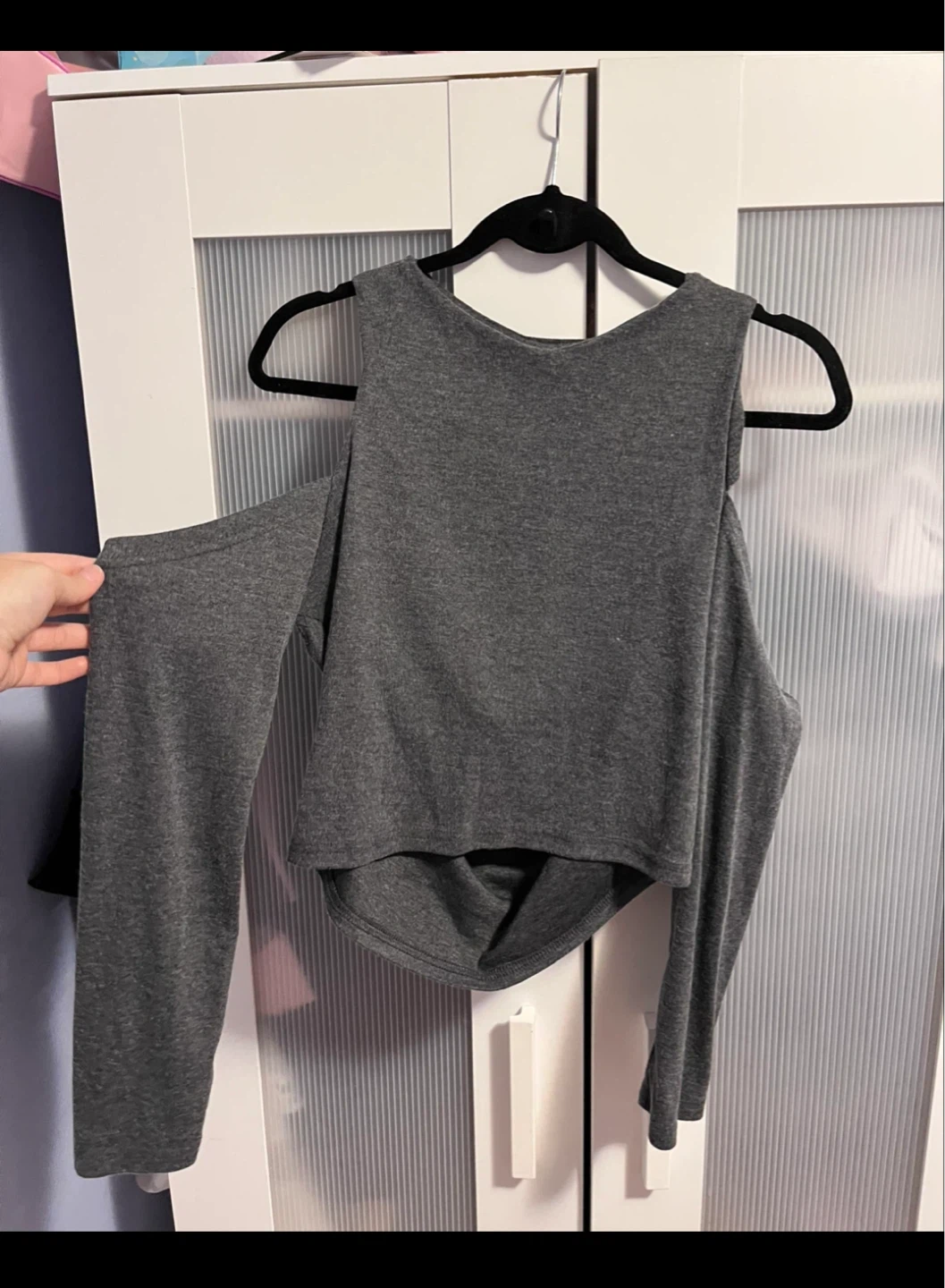 Grey Cold Shoulder Long Sleeve Top M-L