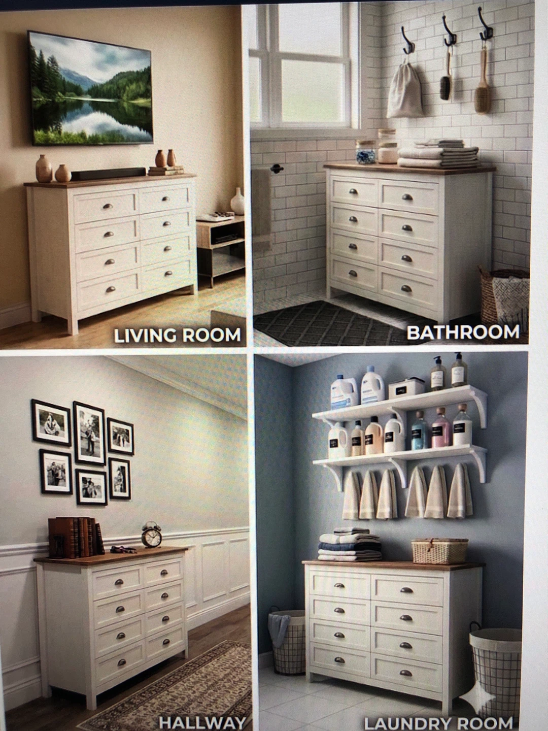 White Eight-Drawer Dresser with Black Hardware - photo 5