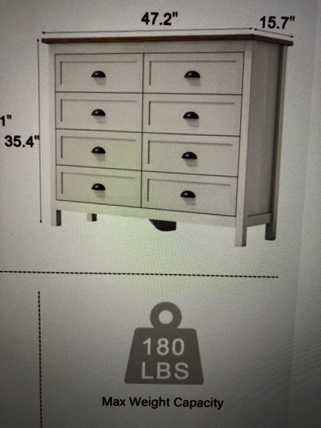 White Eight-Drawer Dresser with Black Hardware - photo 2