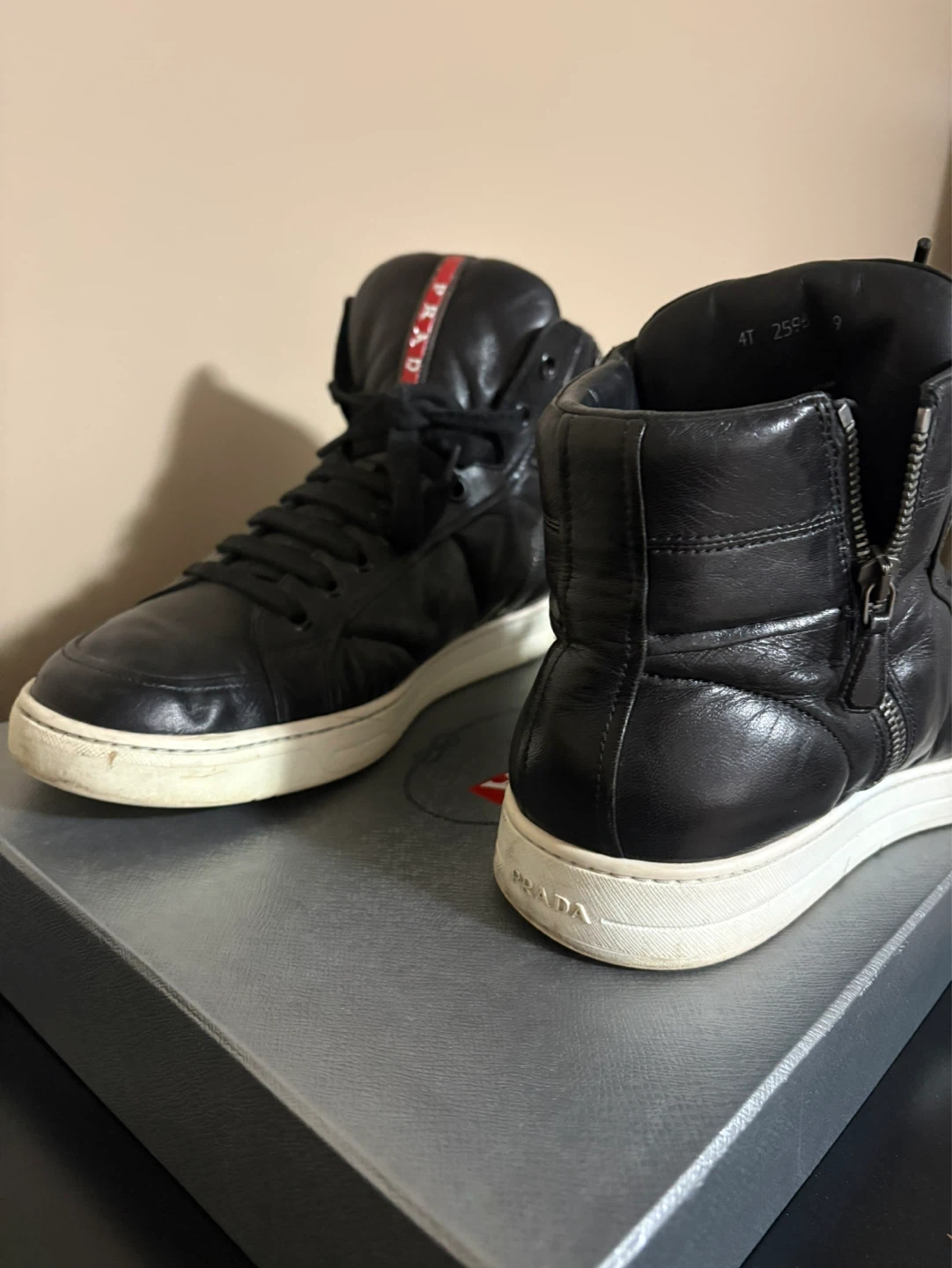Prada Black Leather High-Top Sneakers - photo 3