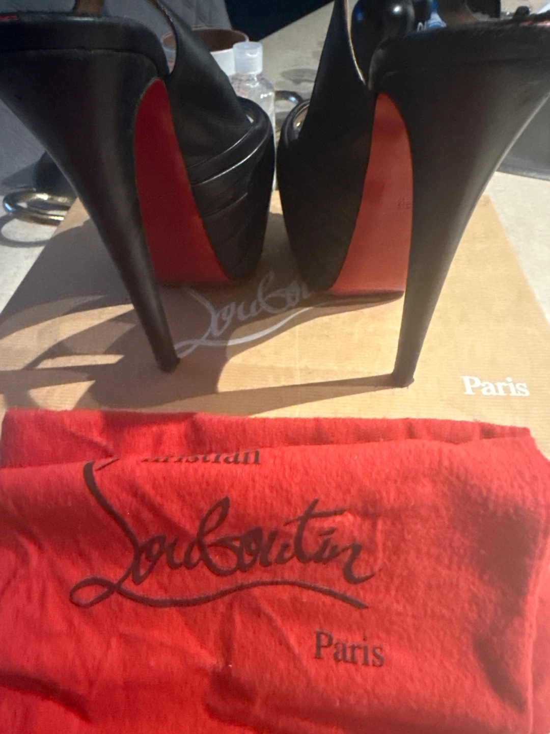 Christian Louboutin Black Leather Slingback Heels