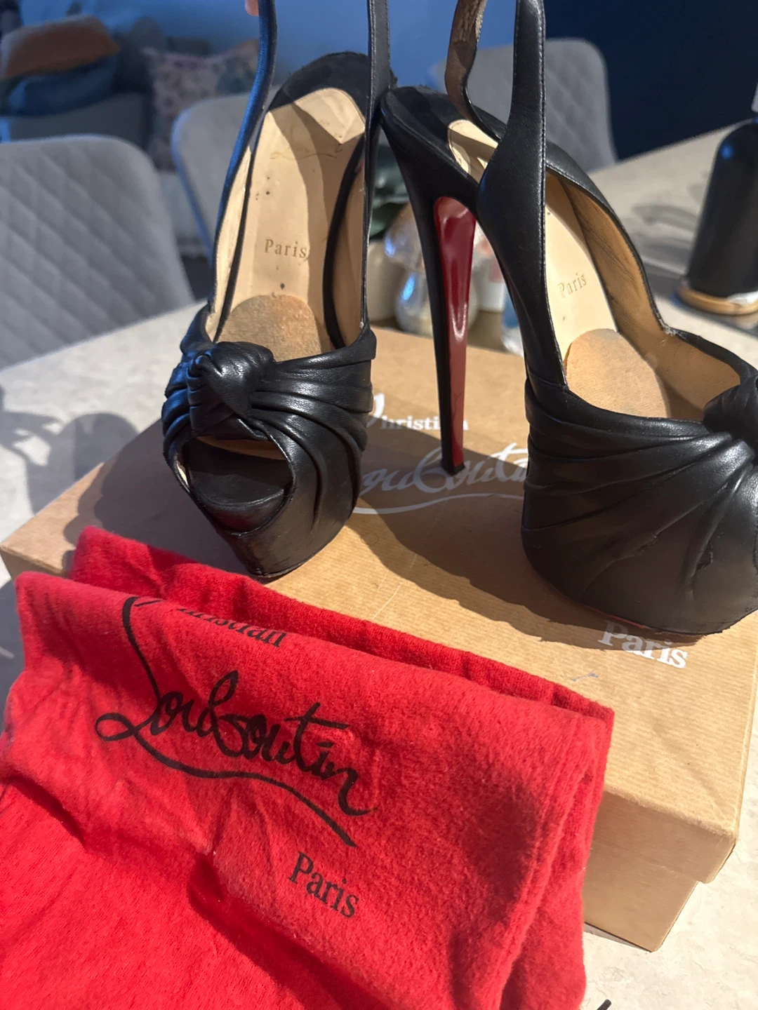 Christian Louboutin Black Leather Slingback Heels - photo 3