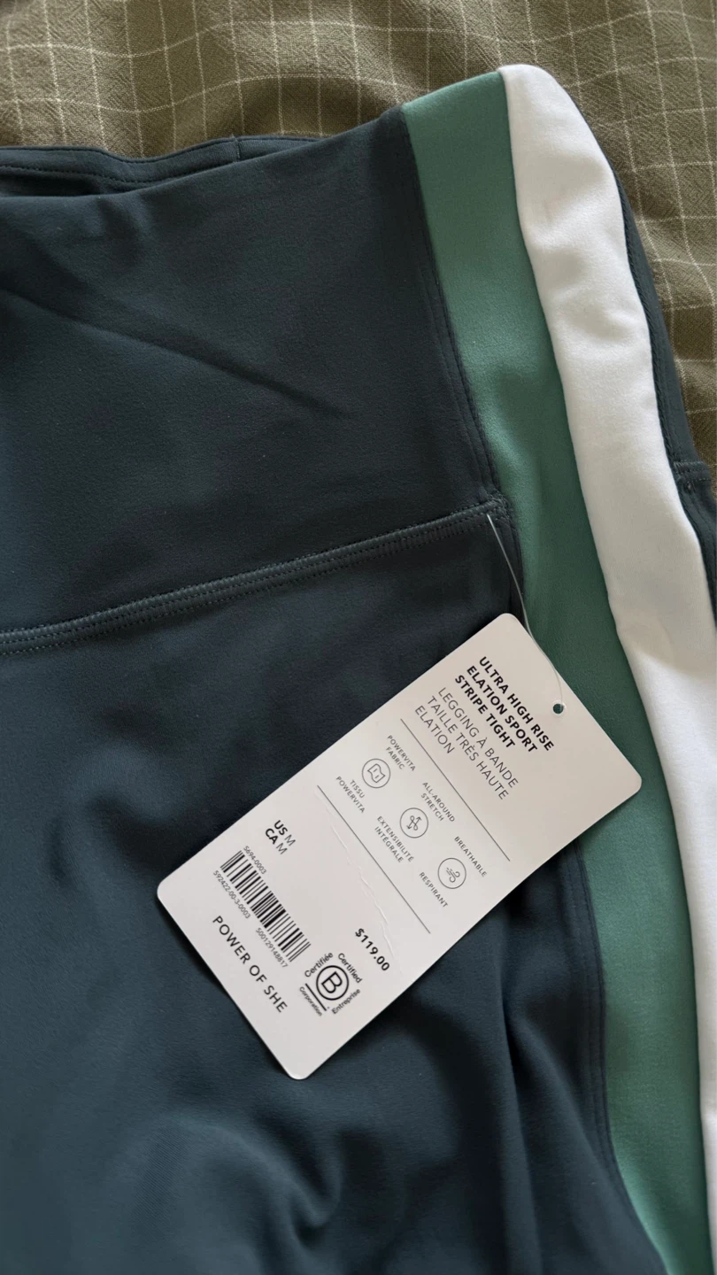 New Athleta leggings M Elation Stripe Ultra High Rise grey green - photo 5