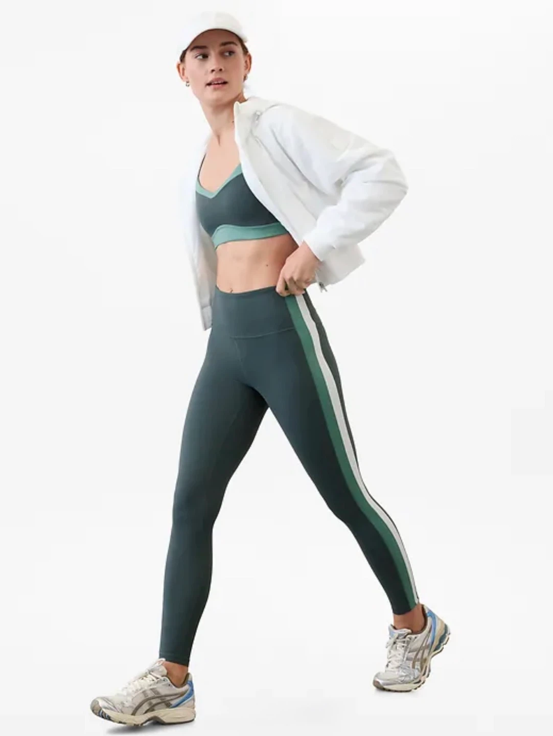 New Athleta leggings M Elation Stripe Ultra High Rise grey green - photo 2