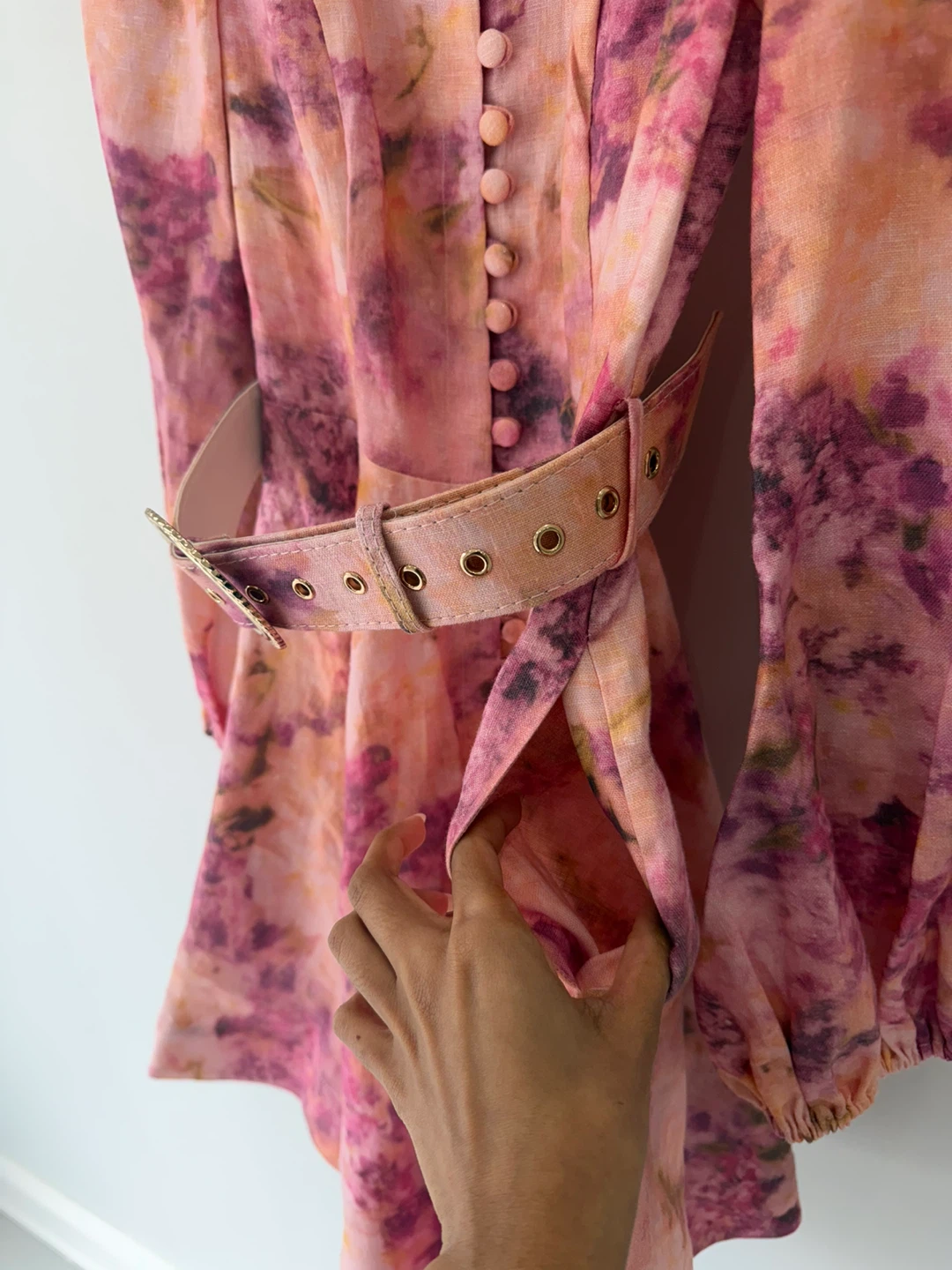 Pink Floral Button-Up Mini Dress with Belt XS - photo 5