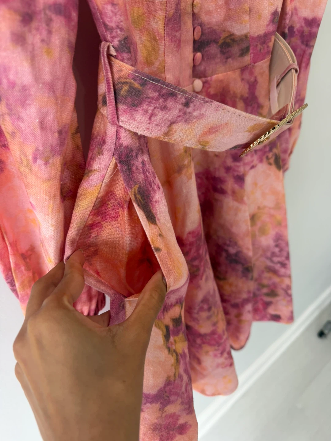 Pink Floral Button-Up Mini Dress with Belt XS - photo 4