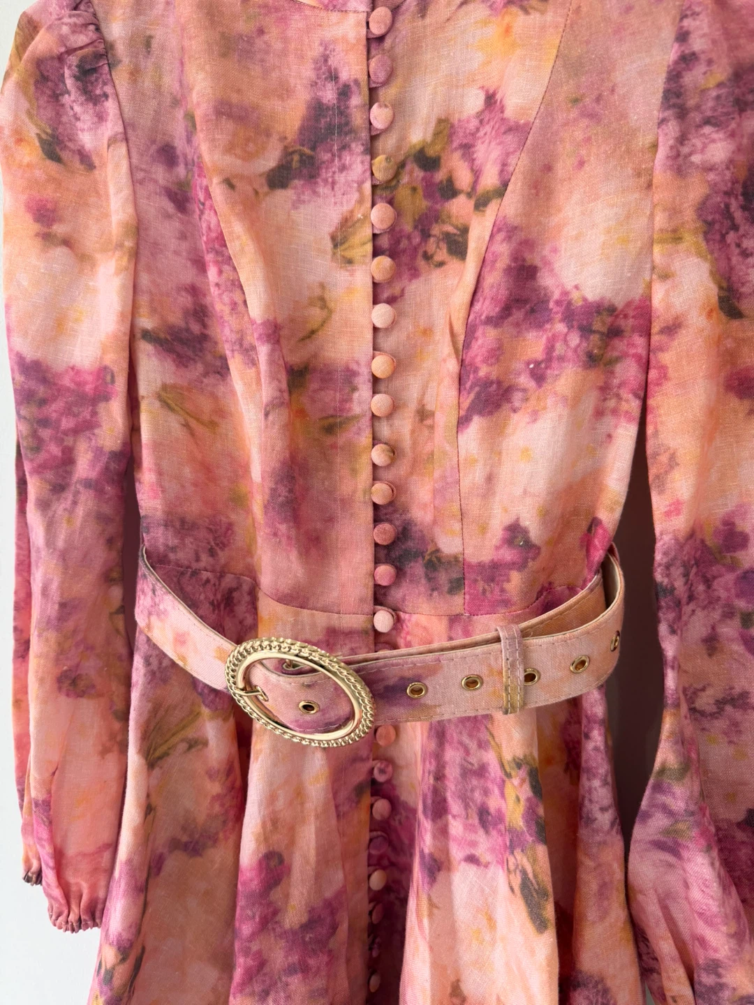 Pink Floral Button-Up Mini Dress with Belt XS - photo 2
