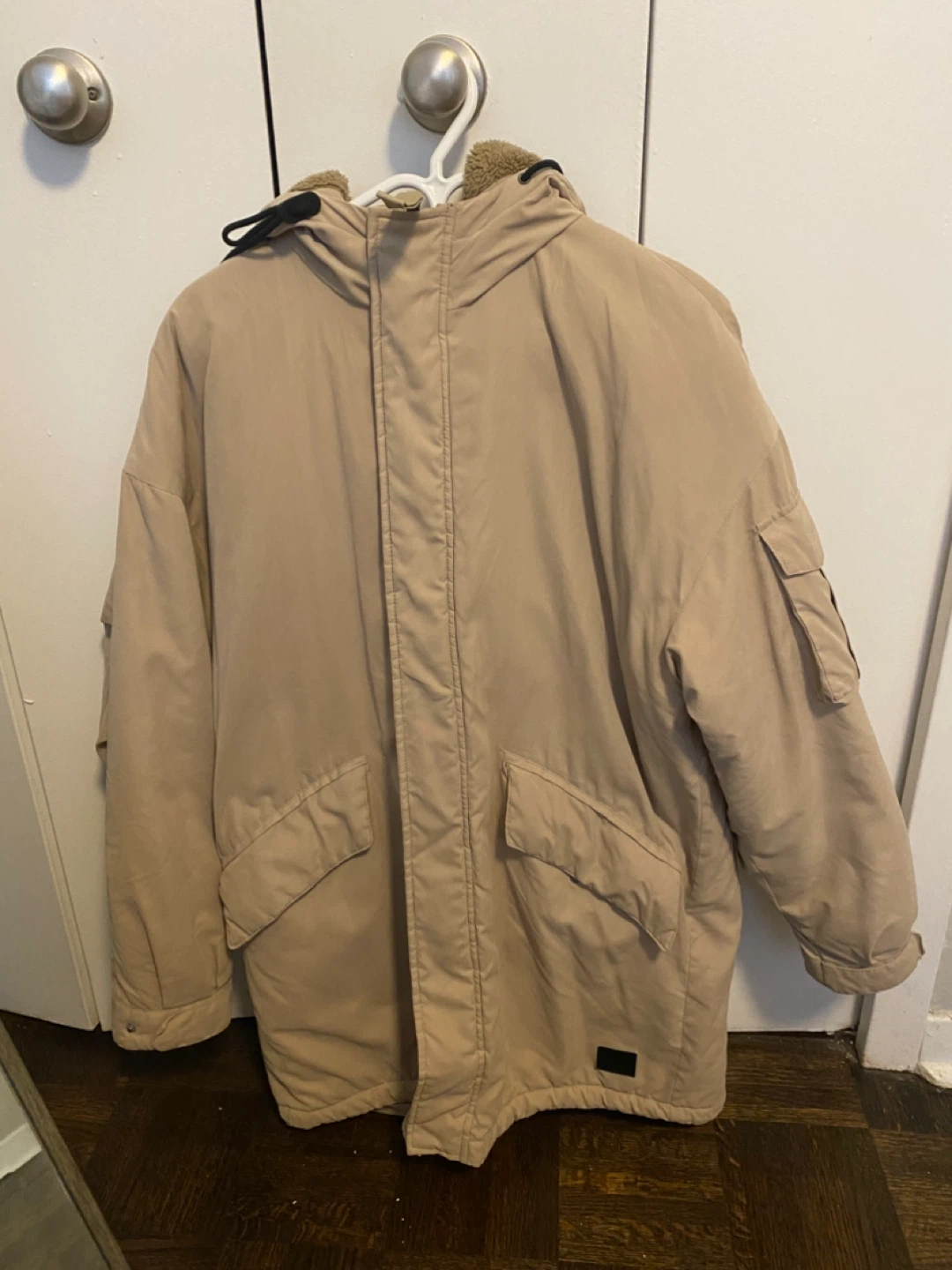 Tan Parka Jacket with Fleece-Lined Hood