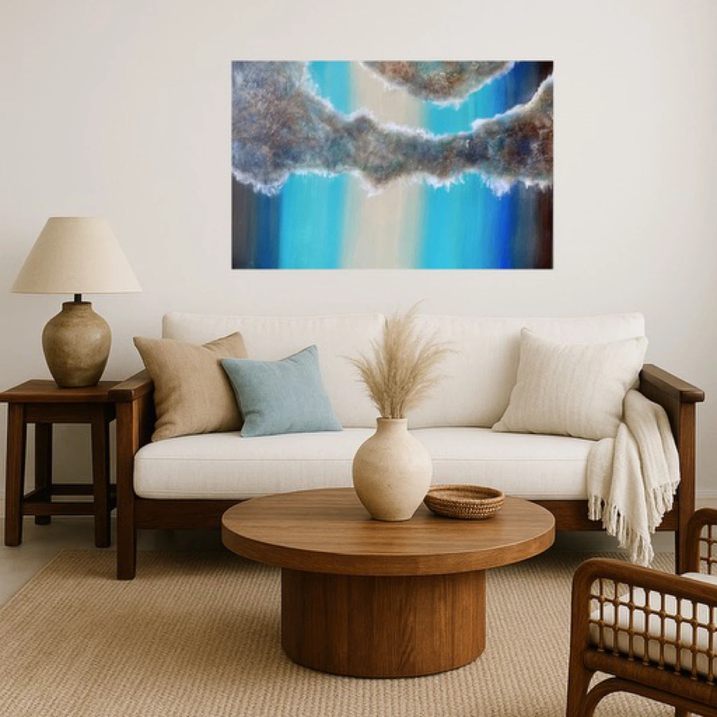 Large Original Painting - Dark Brown, Beige, Blue Abstract
