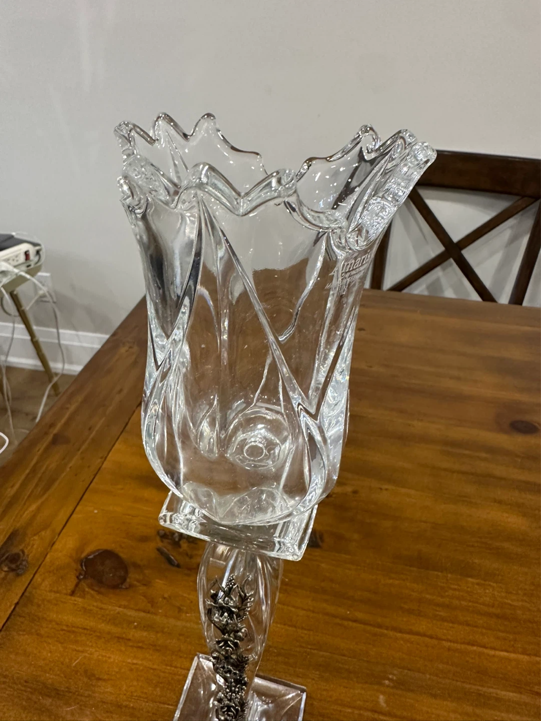 Crystal Tulip Vases with Silver Floral Accents (Set of 2) - photo 5