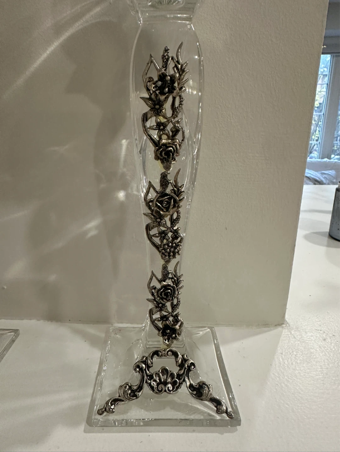 Crystal Tulip Vases with Silver Floral Accents (Set of 2) - photo 4