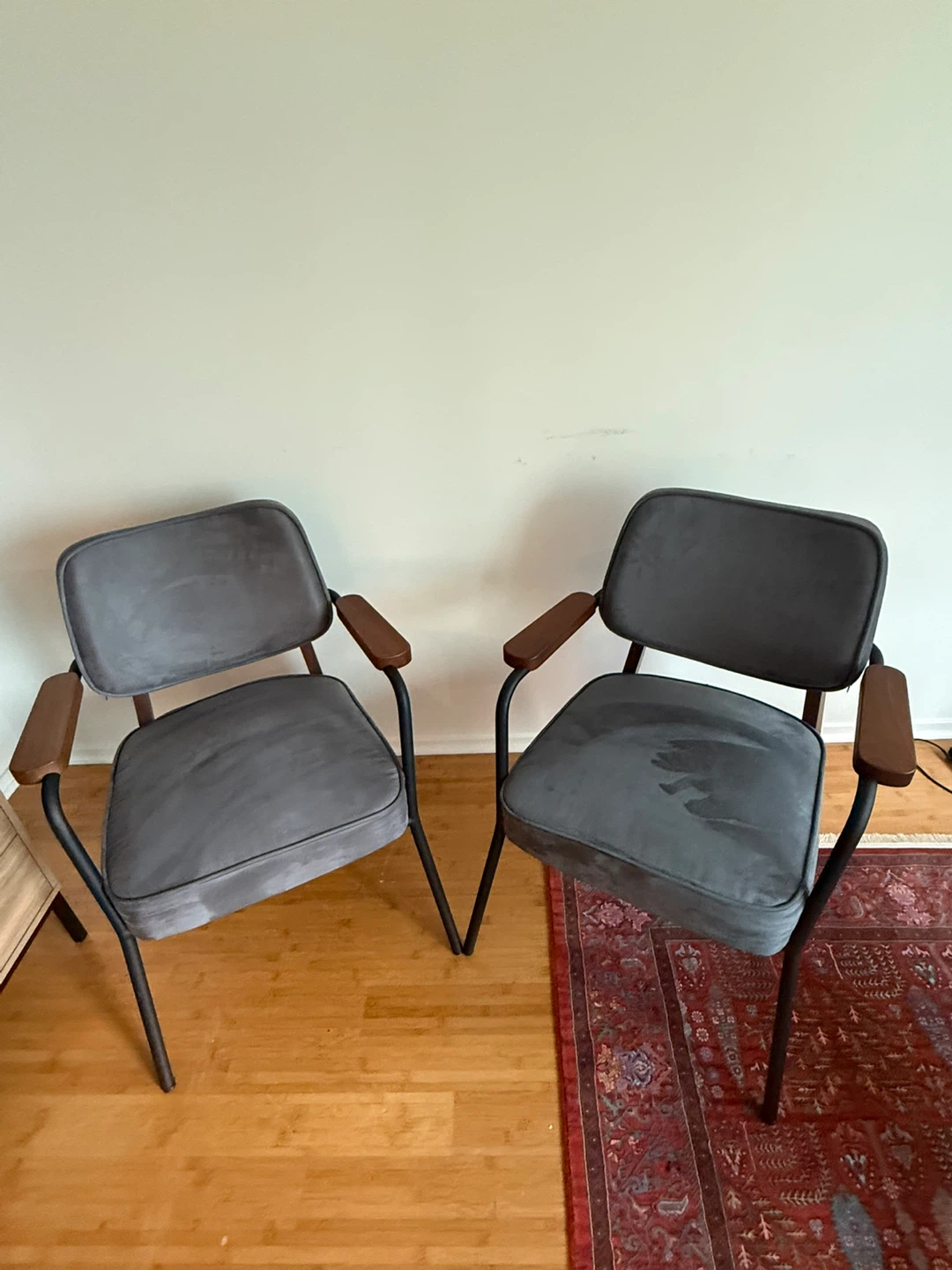 Set of 2 Grey Accent Chairs with Wood Arms - photo 2