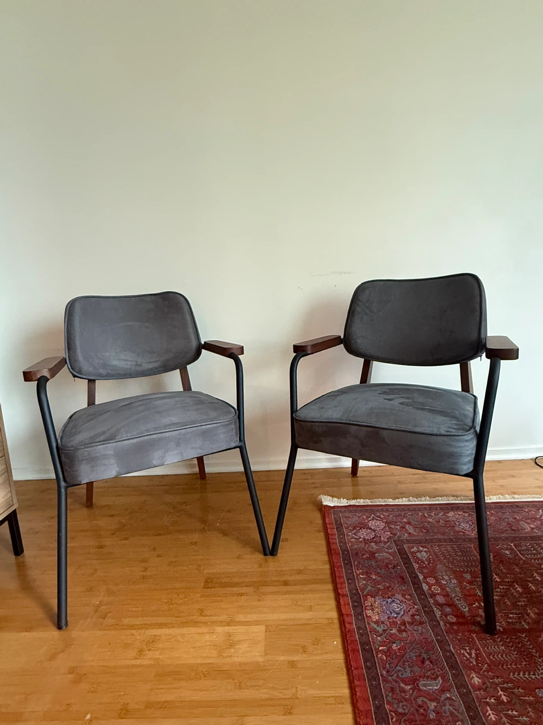 Set of 2 Grey Accent Chairs with Wood Arms