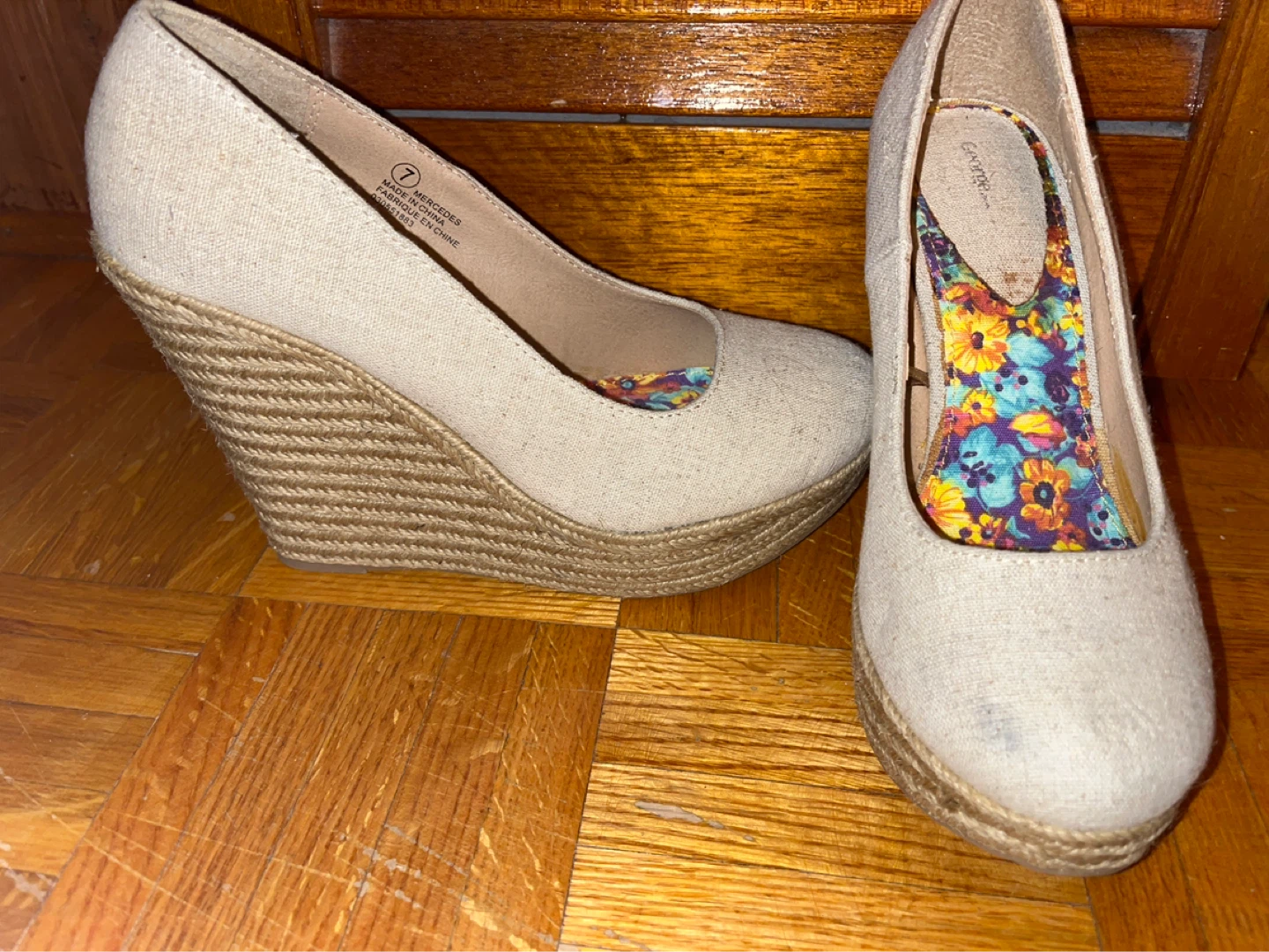 Cream Espadrille Wedge Shoes - Size 7