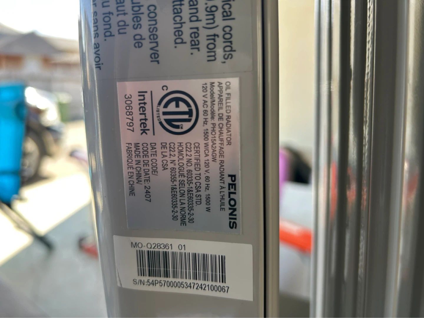 Pelonis Oil-Filled Radiant Heater PHO15A2AGW - photo 3