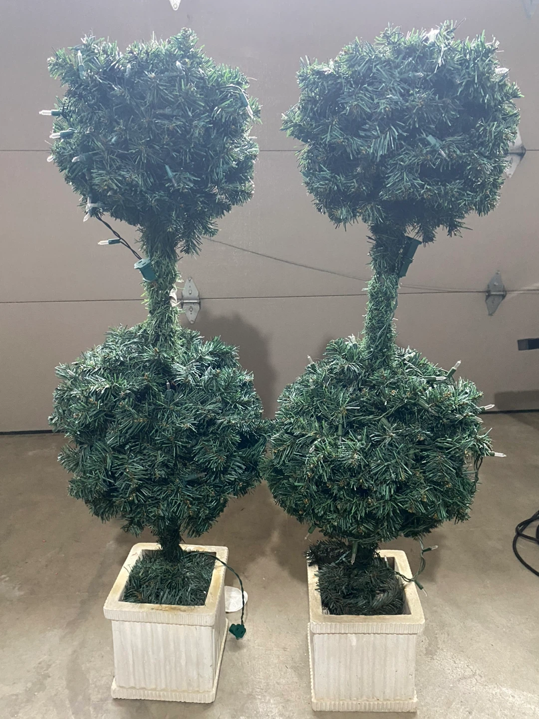 Pair of Artificial Topiary Trees with Lights