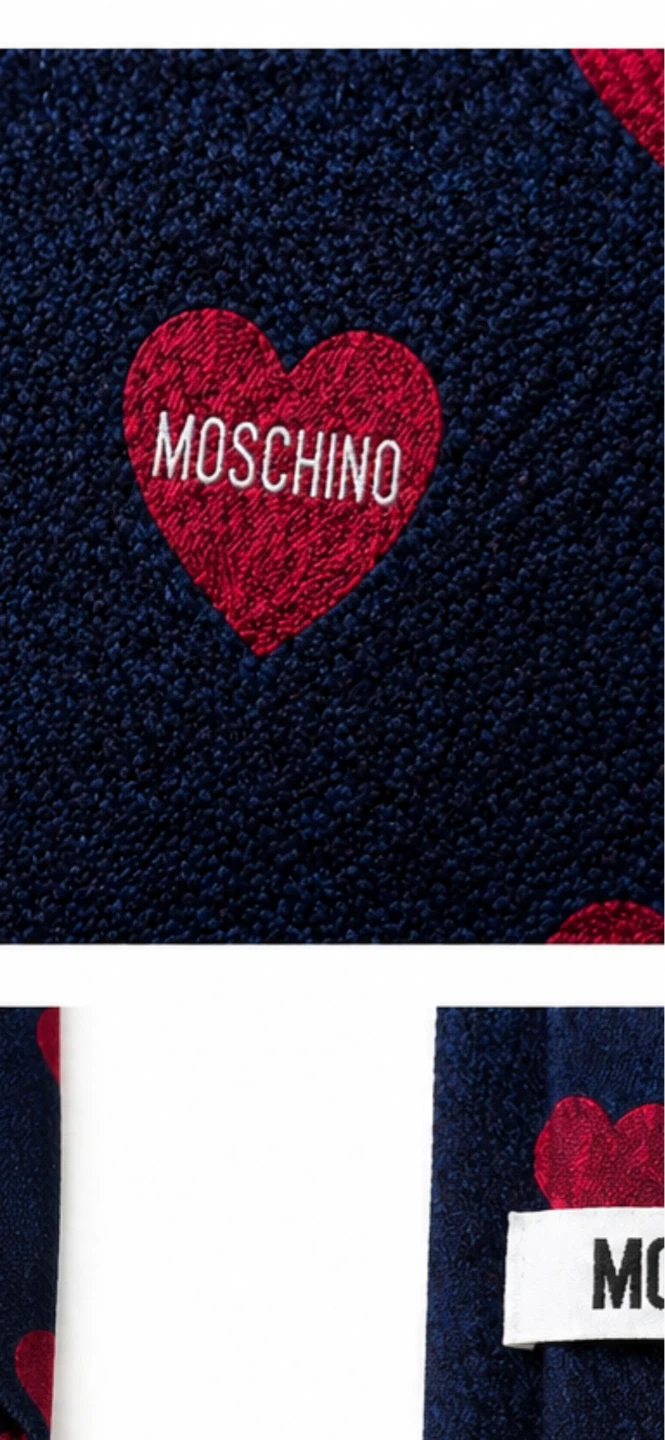 Moschino Navy Blue Silk Tie with Red Hearts - photo 2