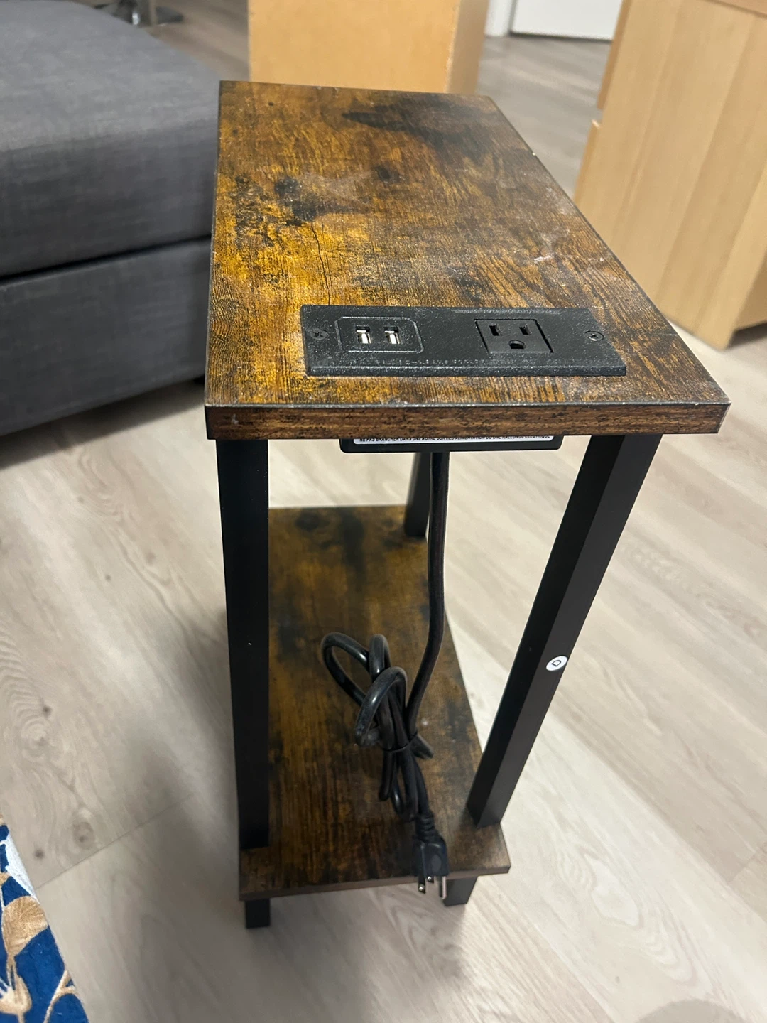 Wood Bedside Table with Built-in USB Ports