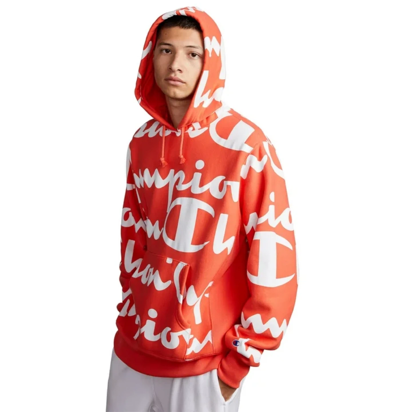 Men’s Champion Reverse Weave Orange Logo Hoodie 🌱