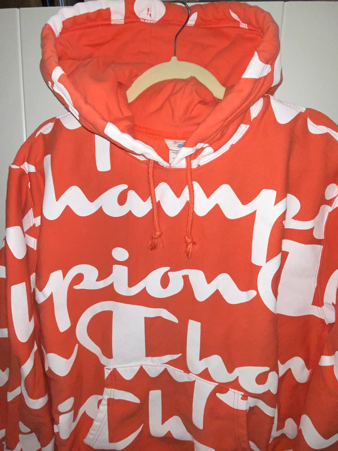 Men’s Champion Reverse Weave Orange Logo Hoodie 🌱 - photo 3