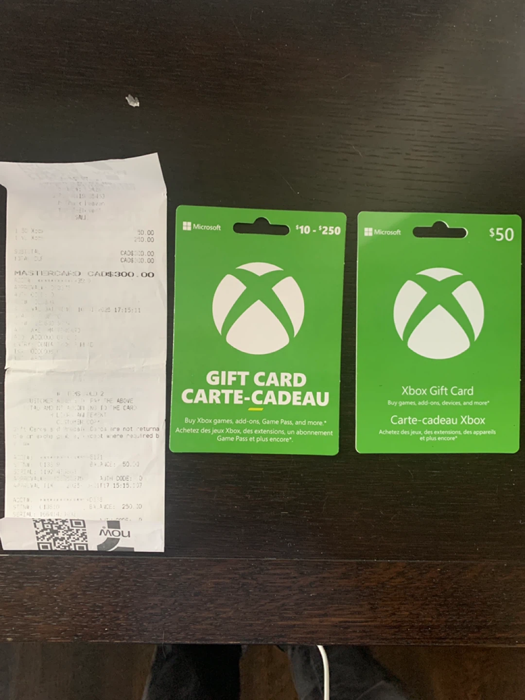 Xbox gift card $250 and $50