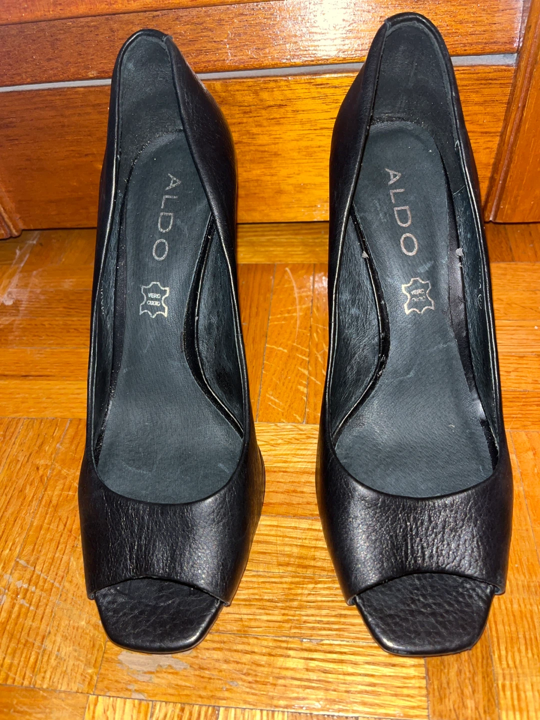 Beautiful ALDO Black Peep-Toe Wedge Heels - Size 37