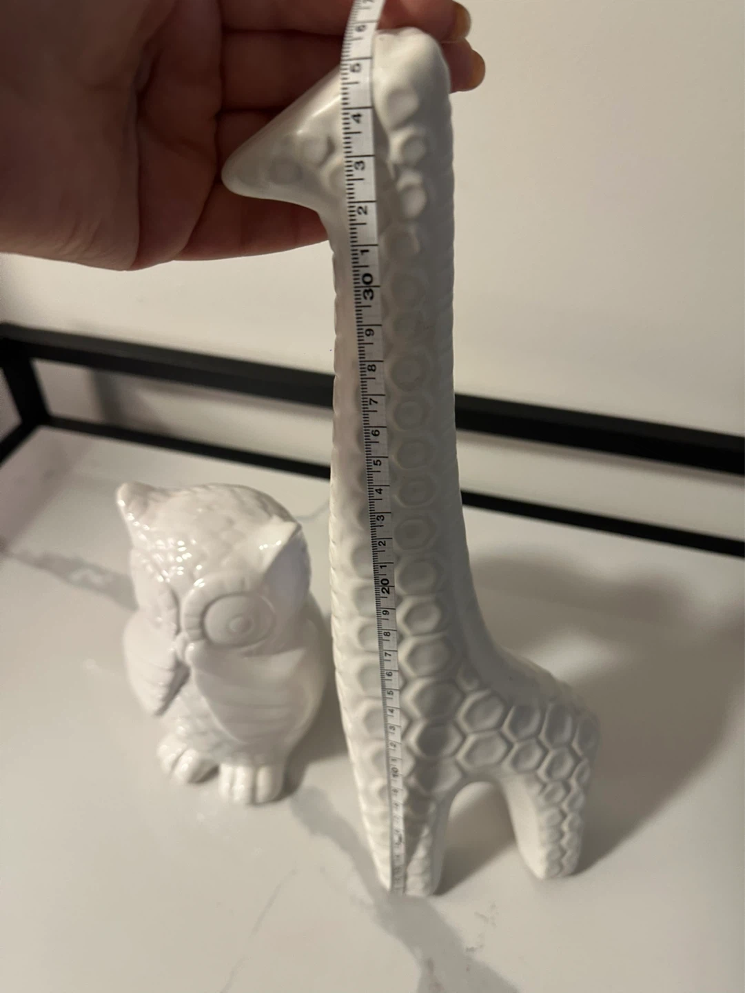 White Ceramic Owl and Giraffe Figurines