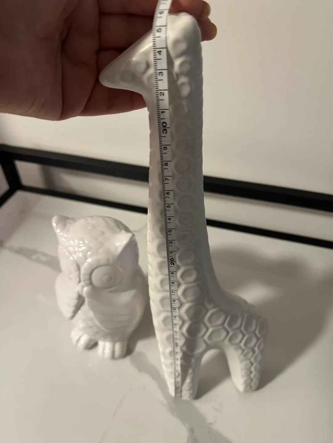 White Ceramic Owl and Giraffe Figurines