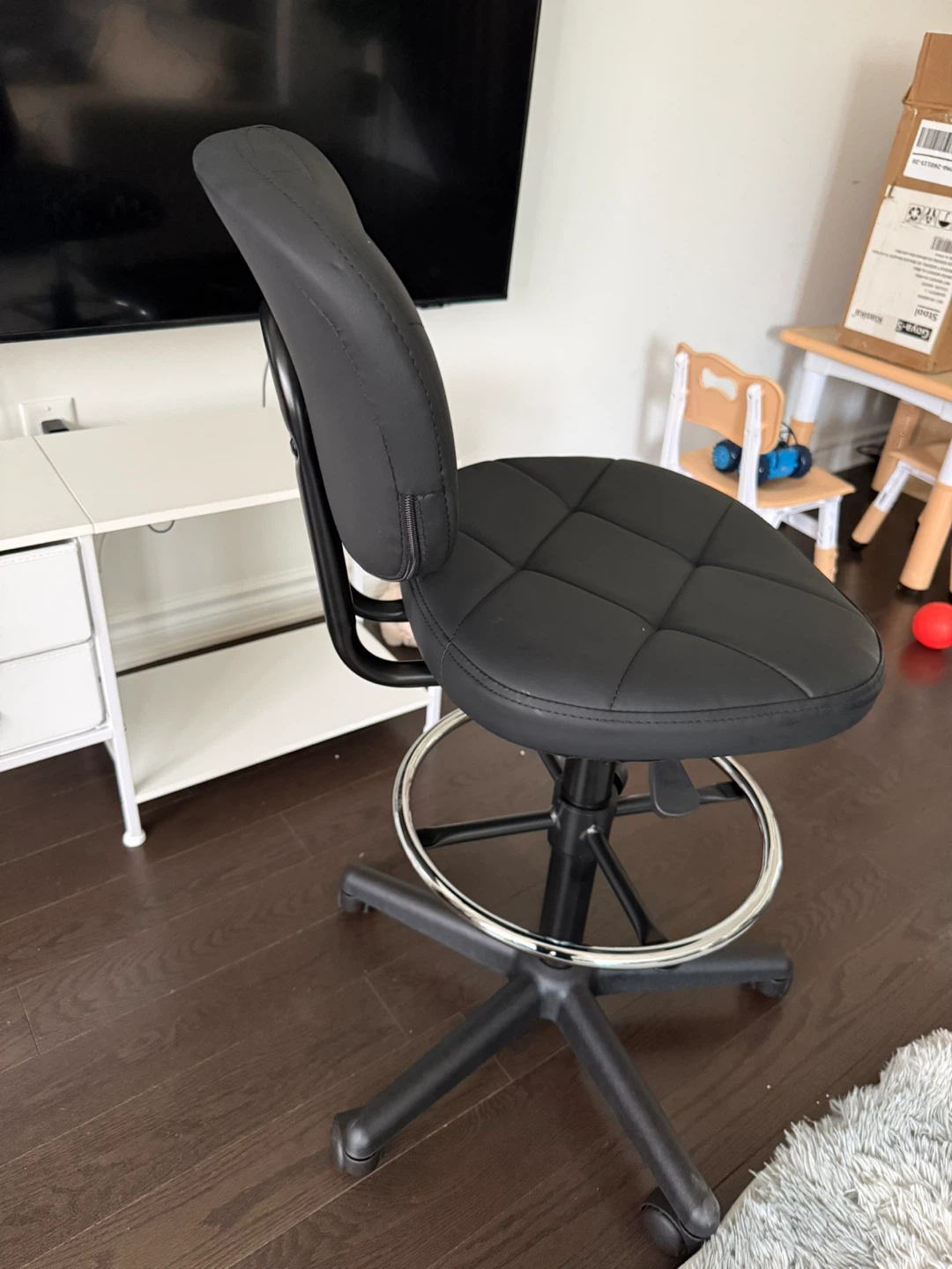 Black Faux Leather Drafting Stool with Footrest