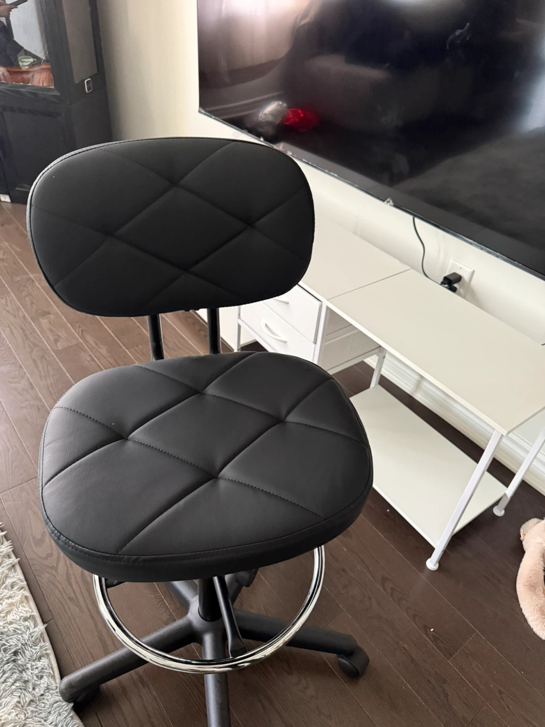 Black Faux Leather Drafting Stool with Footrest - photo 3