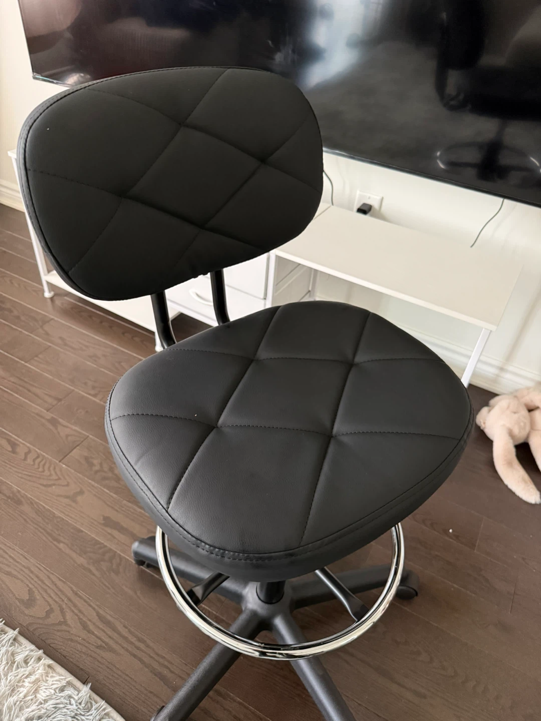 Black Faux Leather Drafting Stool with Footrest - photo 2