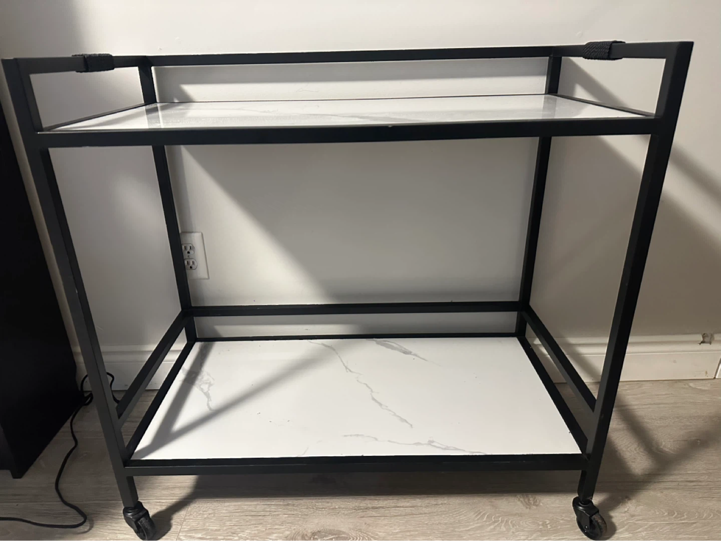 Black Metal Bar Cart with White Marble Shelves