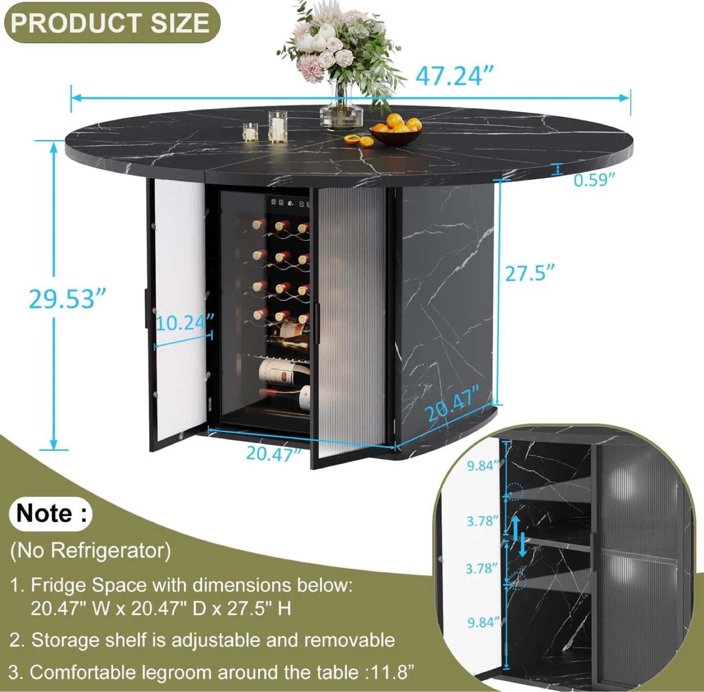 Round Dining Table with Wine Storage