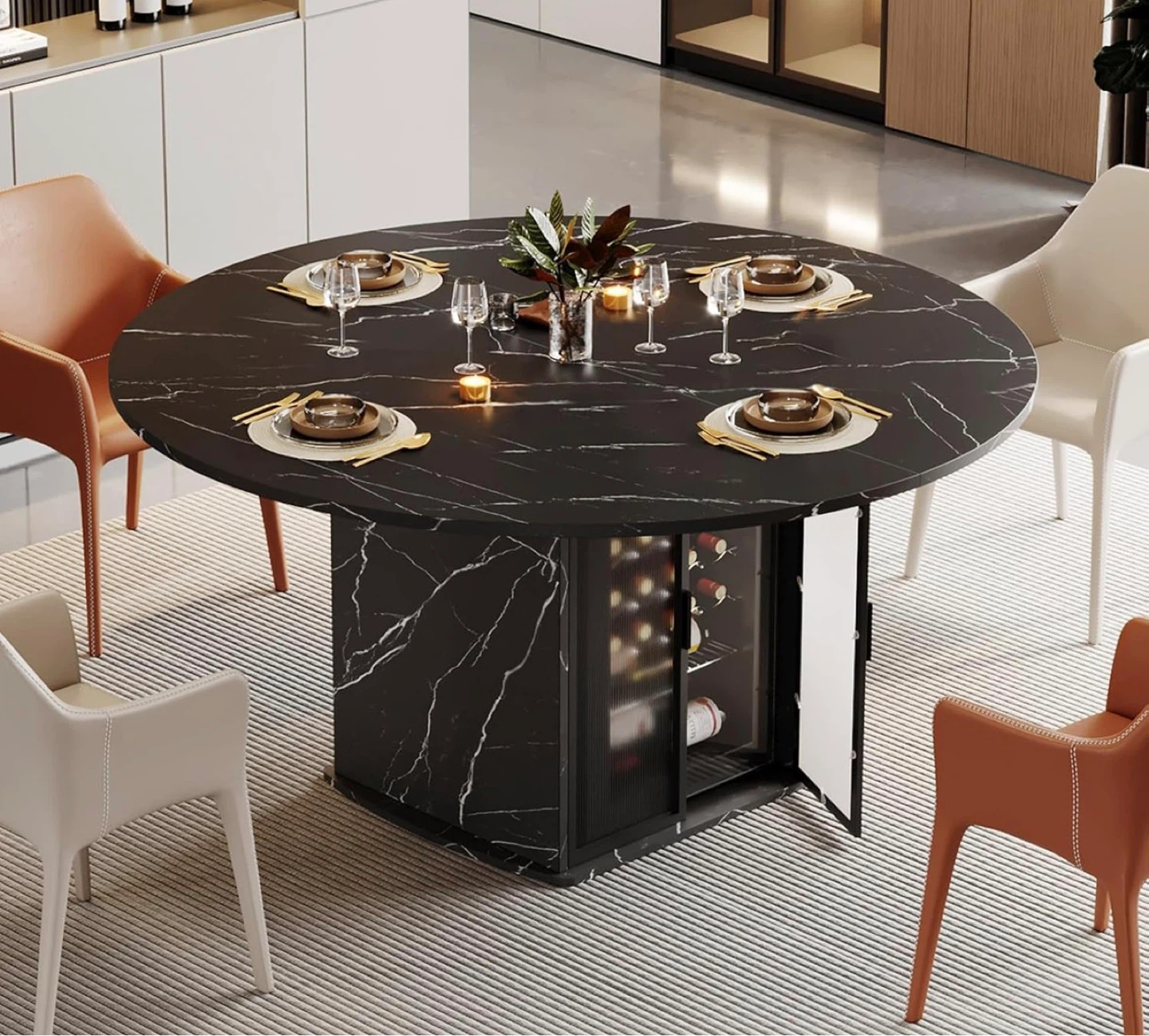 Round Dining Table with Wine Storage - photo 2