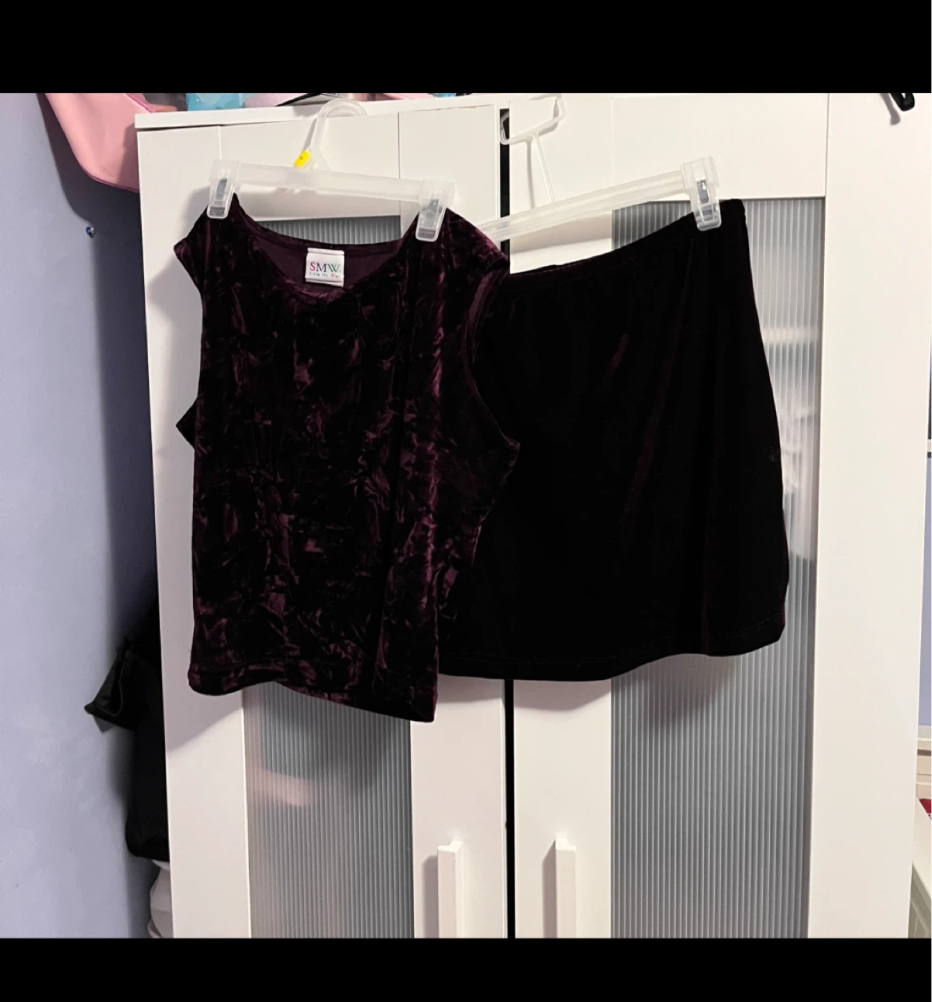SMW Burgundy Velvet Tank Top and Mini Skirt