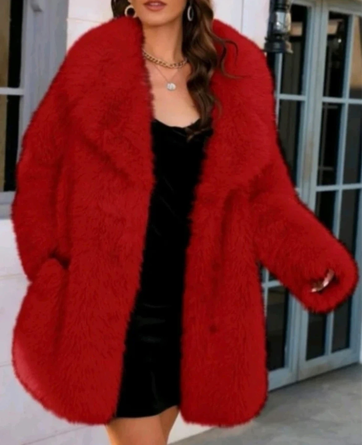 Red Faux Fur Coat